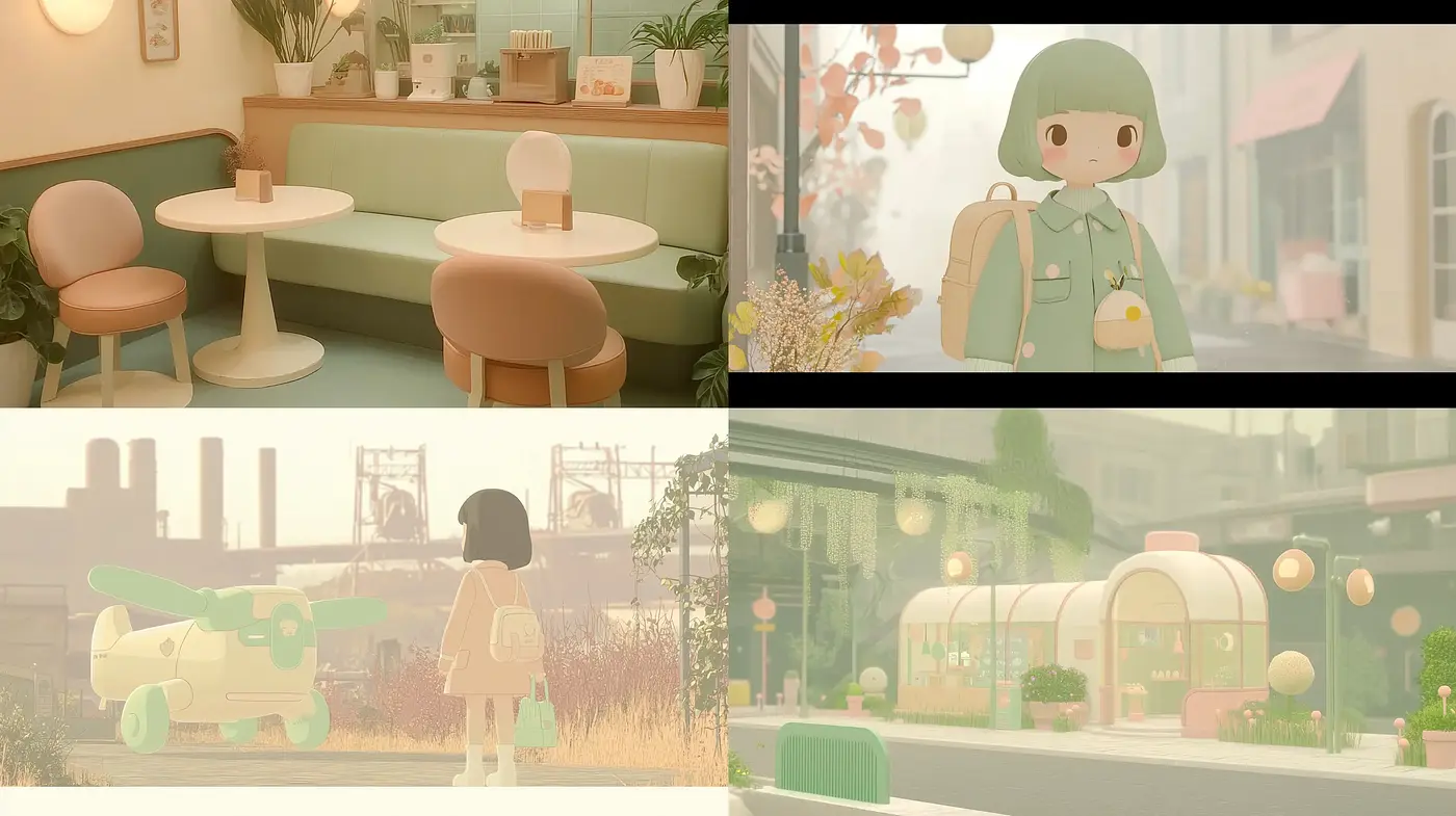 Soft-Toned Nostalgic Whimsy in a Pastel Dreamscape - Midjourney sref style