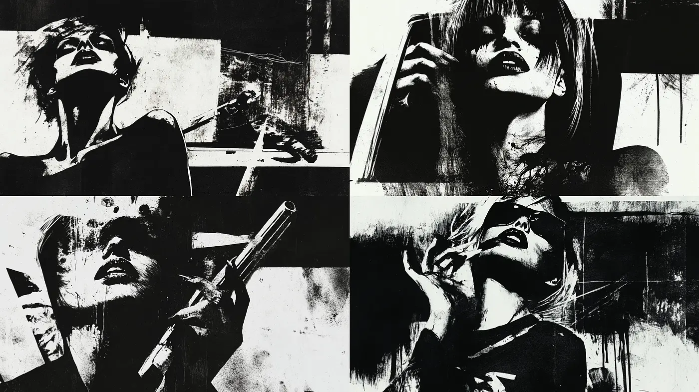 Monochromatic Expressionist Noir - Midjourney sref style