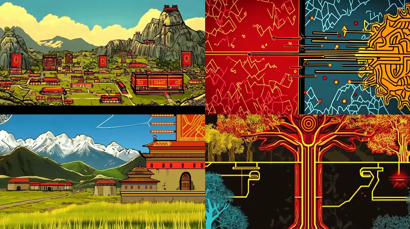Digital Synthesis of Traditional East Asian Aesthetics with Modern Circuitry - Midjourney sref style