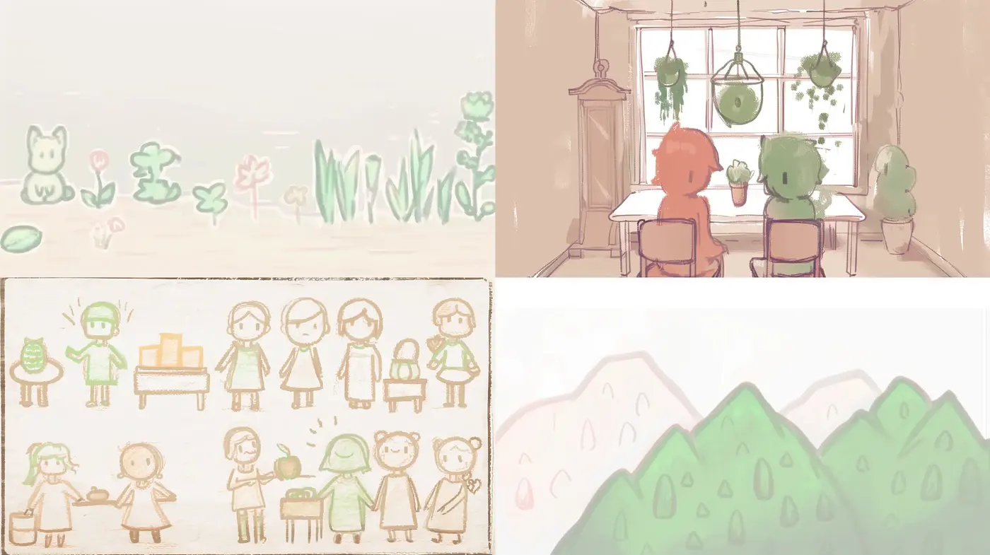 Whimsical Pastel Storybook Illustrations - Midjourney sref style