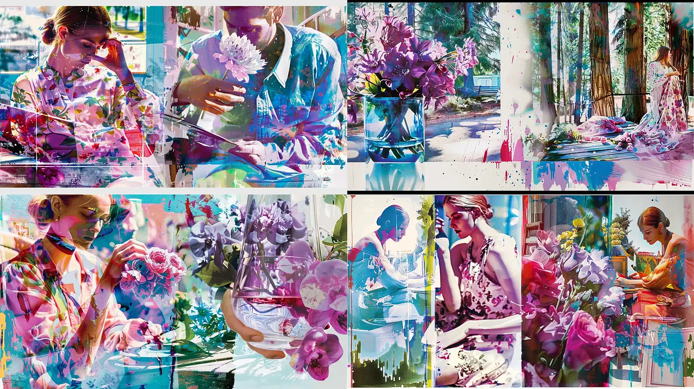 Abstract Floral Fusion: A Visual Concerto in Color and Movement - Midjourney sref style