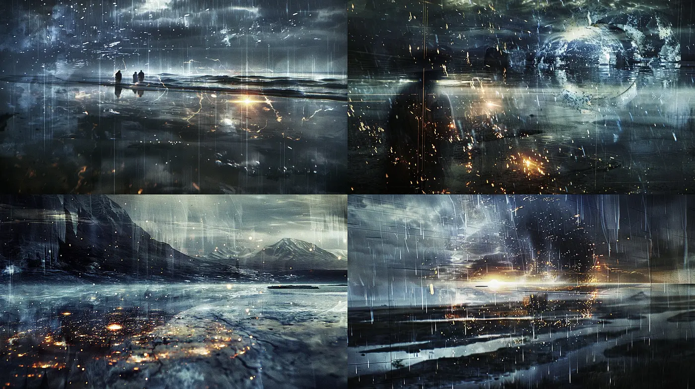 Ethereal Nightscape: An Intertwined Dance of Light and Darkness - Midjourney sref style