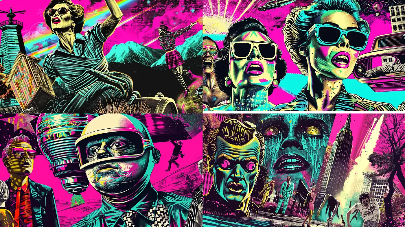 Retrofuturism Meets Psychedelic Pop Art Fusion - Midjourney sref style