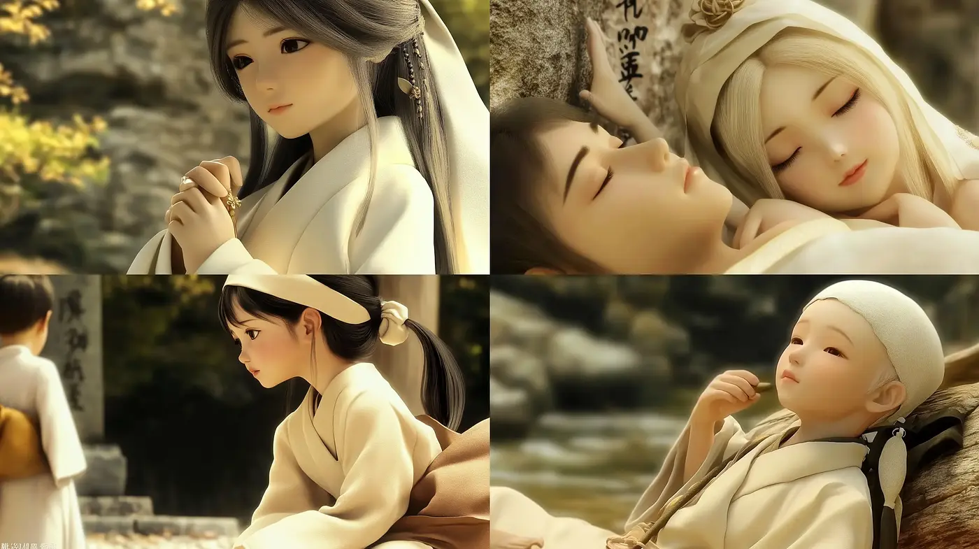 Serene Artistic Blend of East Asian Animation and Impressionist Textures - Midjourney sref style