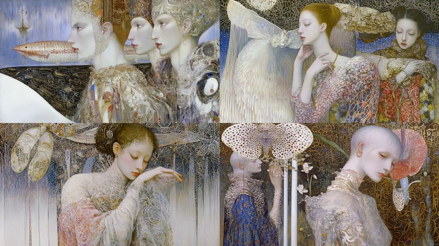 Ethereal Opulence in Art Nouveau Dreamscapes - Midjourney sref style