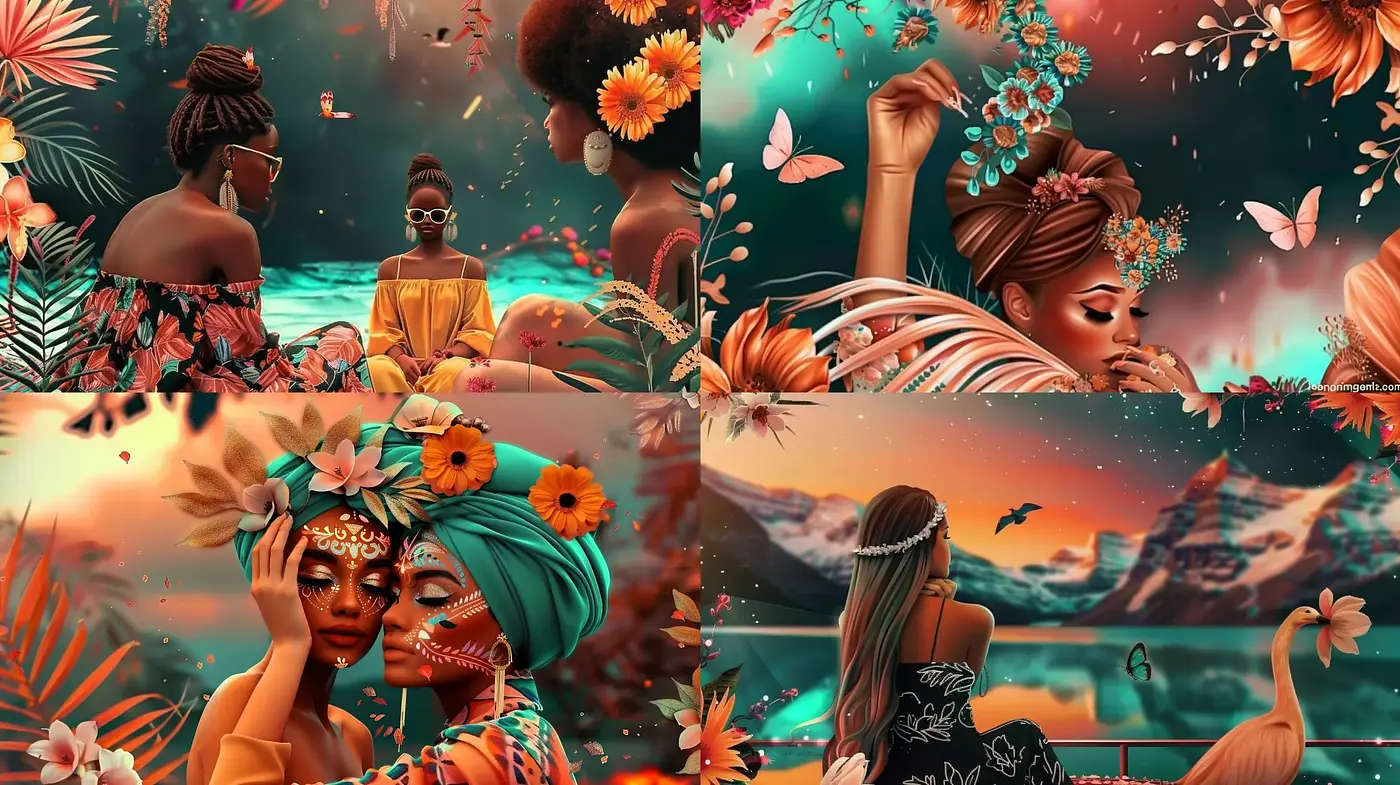 Surreal Tropical Sunset Dreamscape with Warm Tonal Harmony - Midjourney sref style