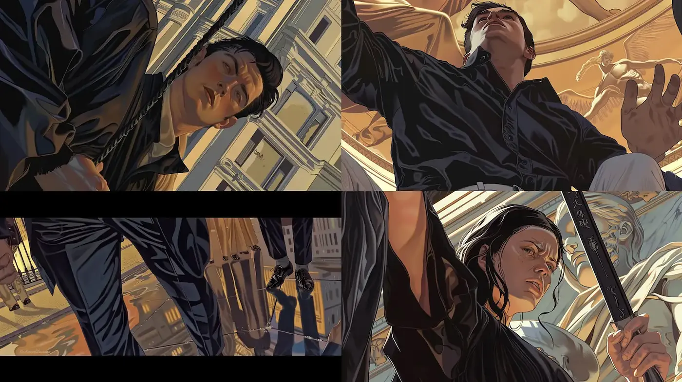Dynamic and Stylized Illustrations with Cinematic Inspiration - Midjourney sref style