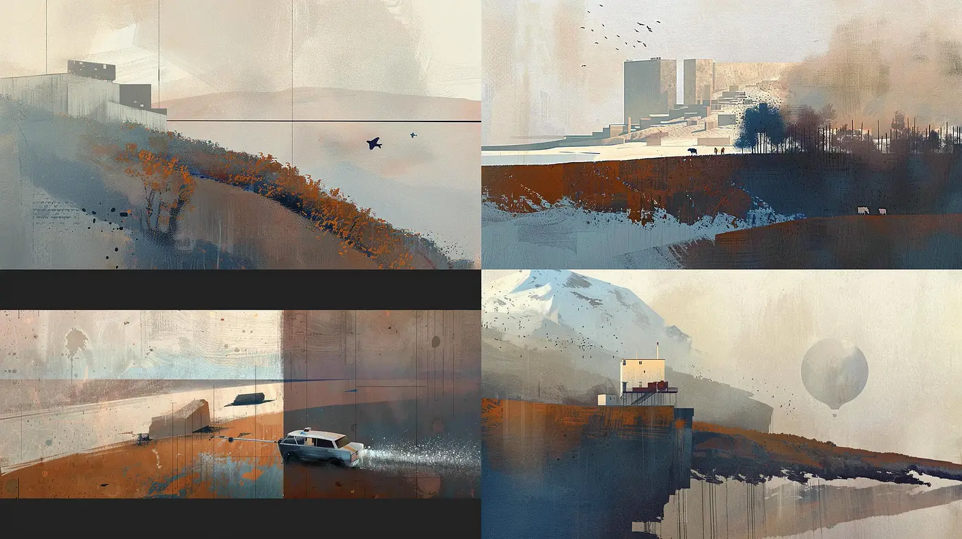Misty Watercolor Tranquility with Abstract Realism - Midjourney sref style