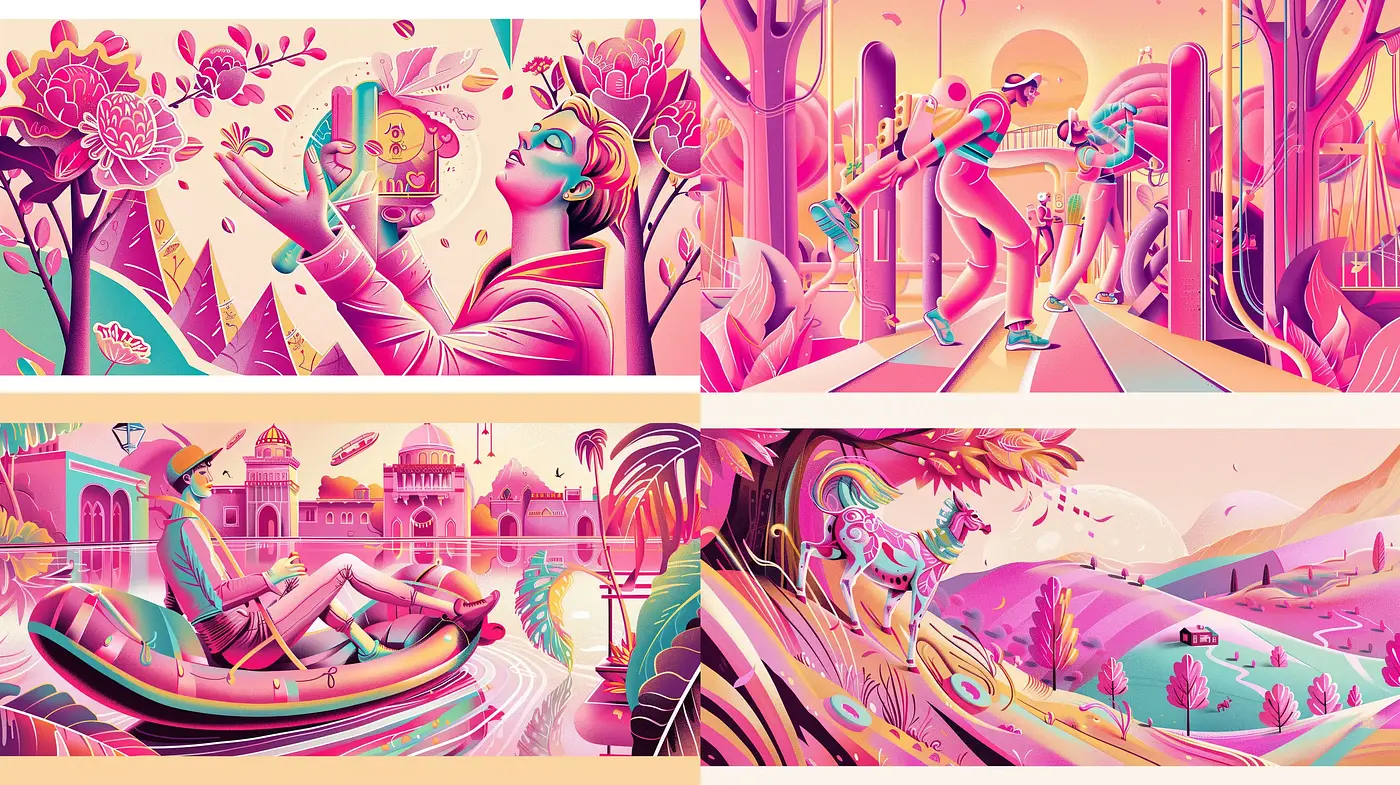 Surreal Dreamscapes with a Vibrant Retro-Futuristic Twist - Midjourney sref style
