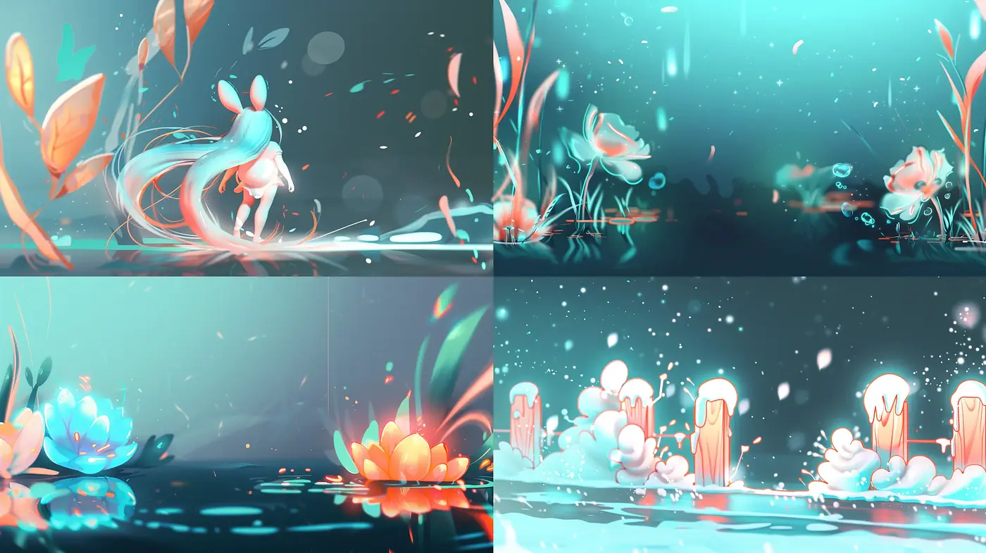 Ethereal Aquatic Dreamscape with a Palette of Teal and Glow - Midjourney sref style