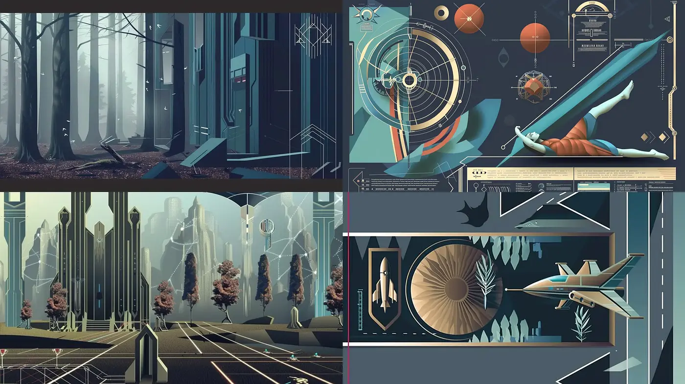 Futuristic Art Deco Fusion with a Retro Sci-Fi Atmosphere - Midjourney sref style