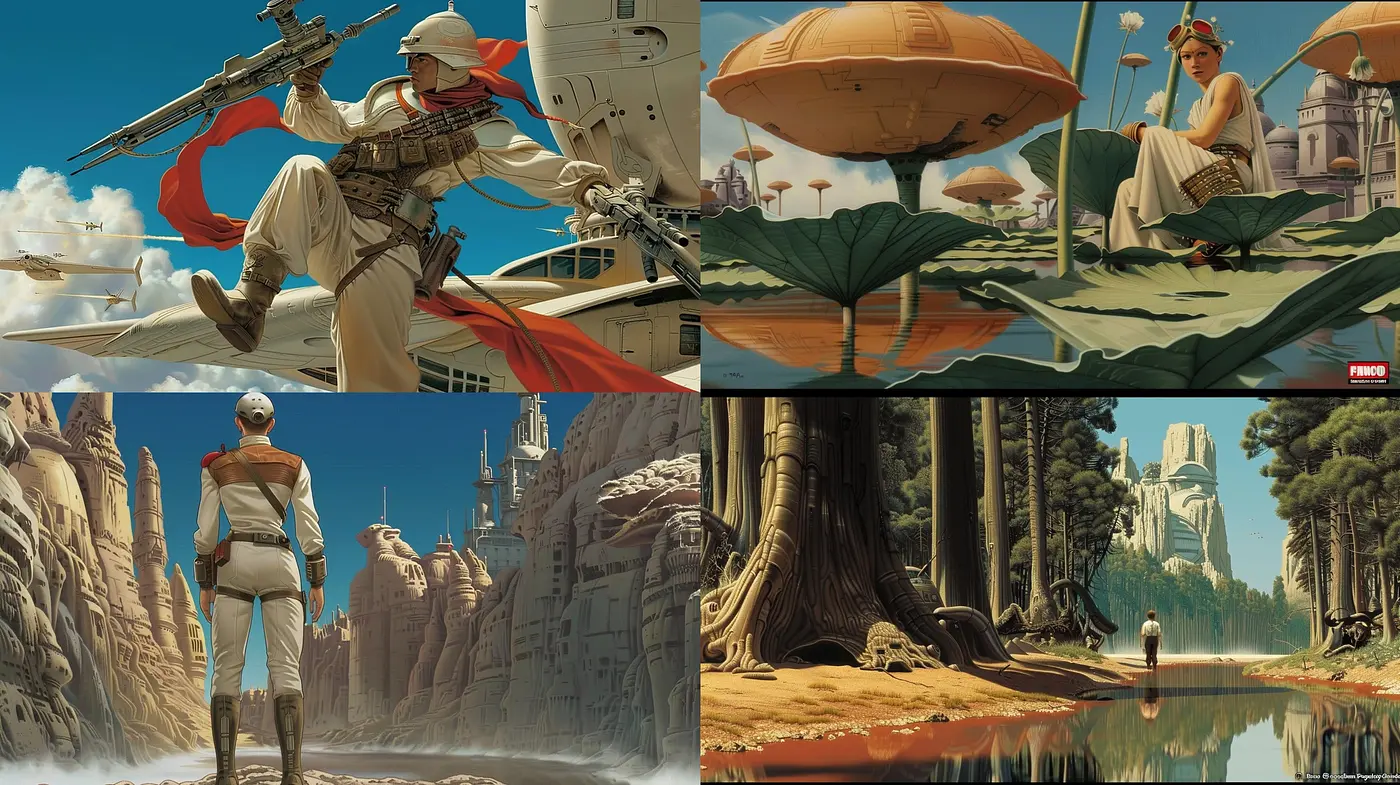 Ethereal Sci-Fi Panorama: A Synthesis of Dreamlike Vistas and Retrofuturistic Sensibilities - Midjourney sref style