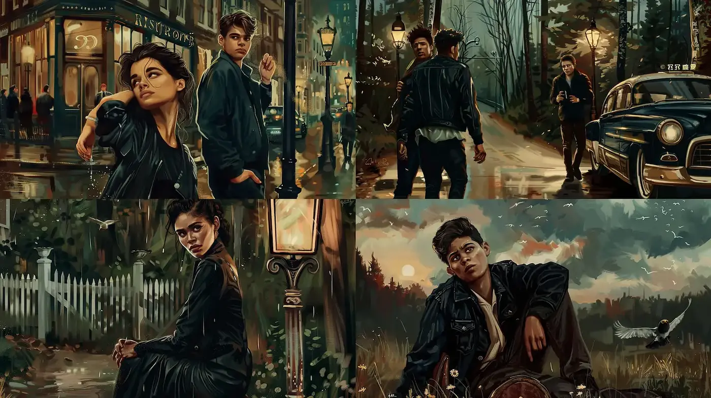 Intriguingly Atmospheric Art Style Featuring Youthful Vignettes in Nature and Urban Settings - Midjourney sref style