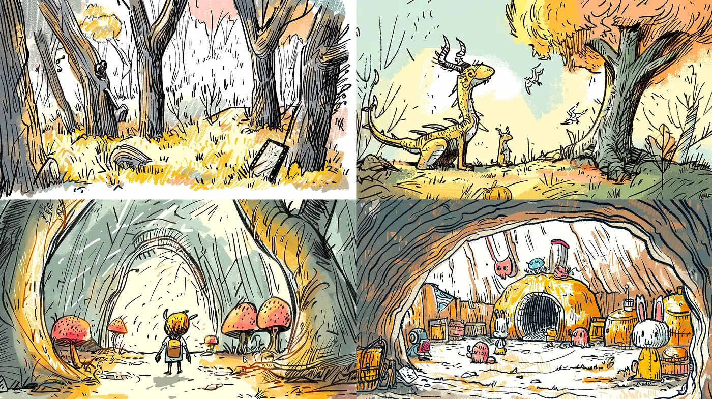 Whimsical Sketchbook Adventure - A Consistent Illustrative Journey Through Enchanted Storybook Landscapes - Midjourney sref style
