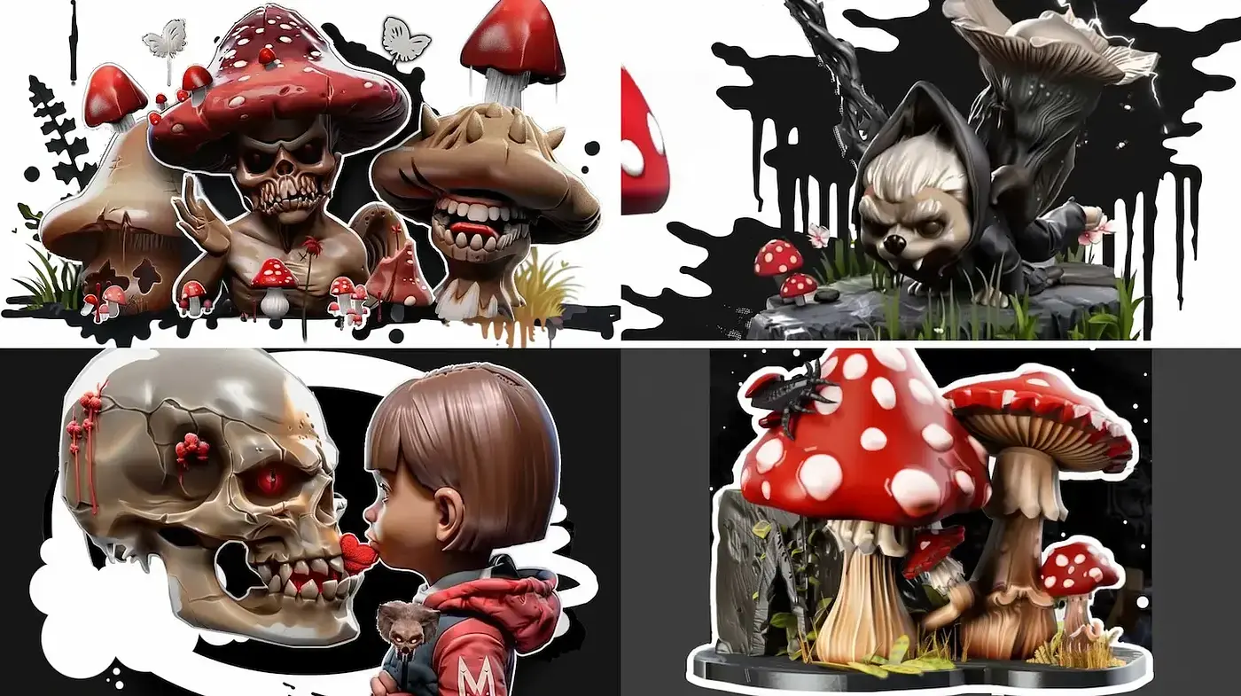 Charming yet eerie fantasy art with a whimsical touch - Midjourney sref style