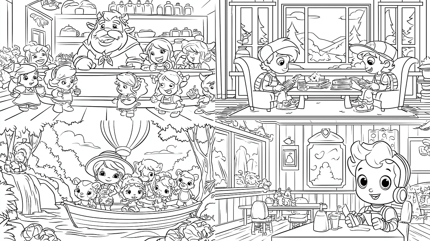 Charming Whimsical Illustrations with Playful Character Interactions in a Cozy Setting - Midjourney sref style