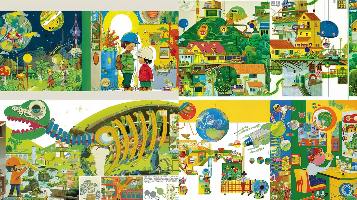 Eclectic Whimsy in Vignettes: A Fusion of Comic Art Vibrance and Detailed Illustrations - Midjourney sref style