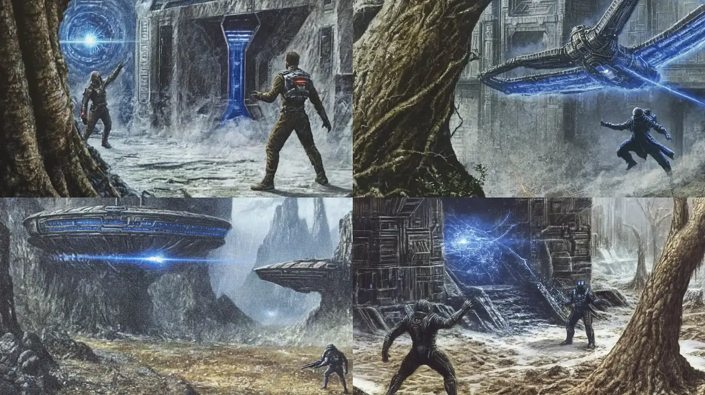 Ethereal Sci-Fi Fantasy in Monochrome Blues - Midjourney sref style