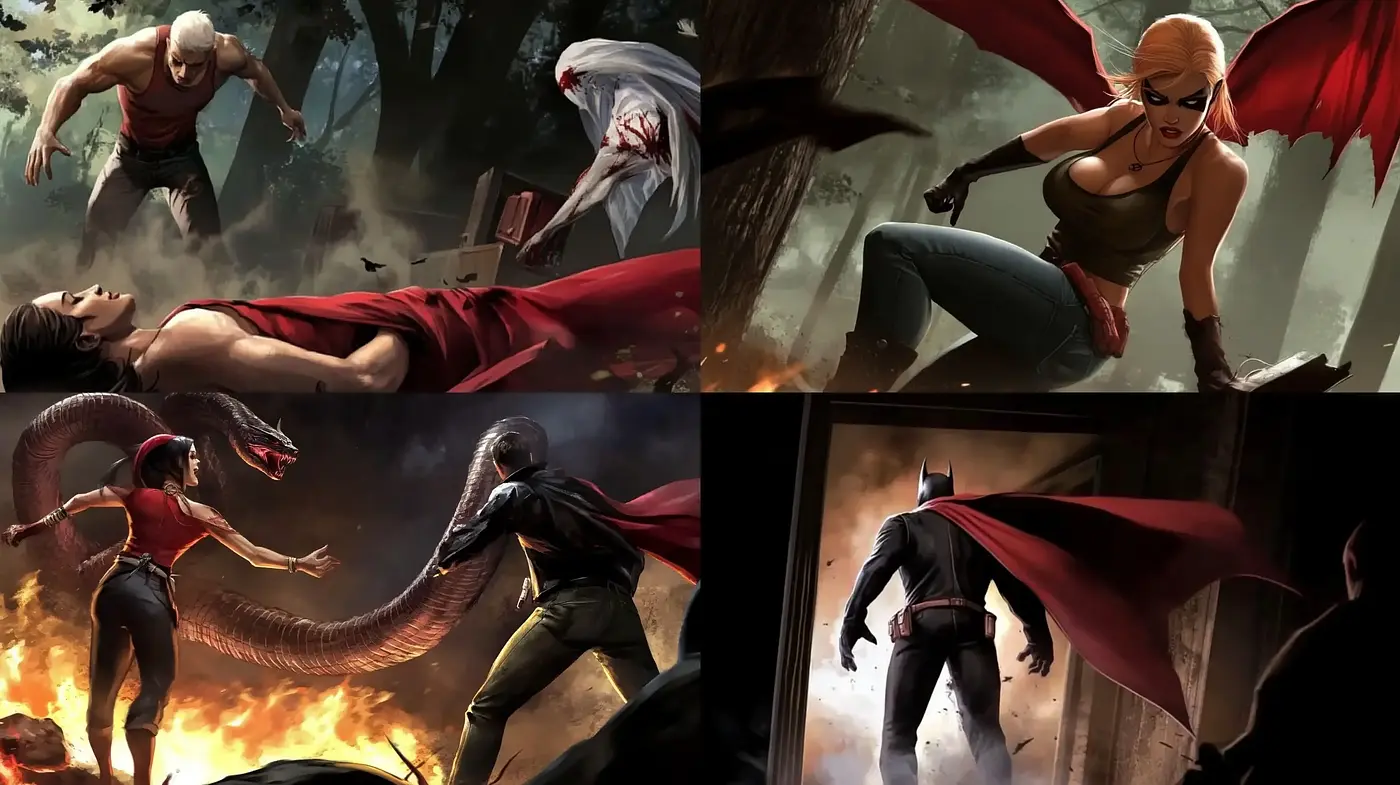 Dynamic Cinematic Superhero Concept Art - Midjourney sref style