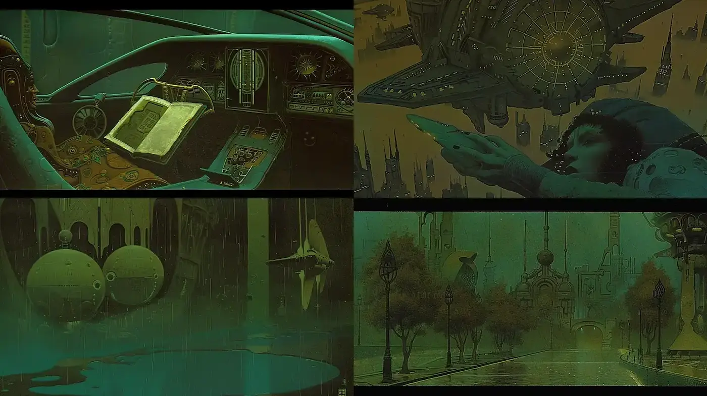 Ethereal Dystopian Dreamscape: A Fusion of Sci-fi and Surrealism - Midjourney sref style