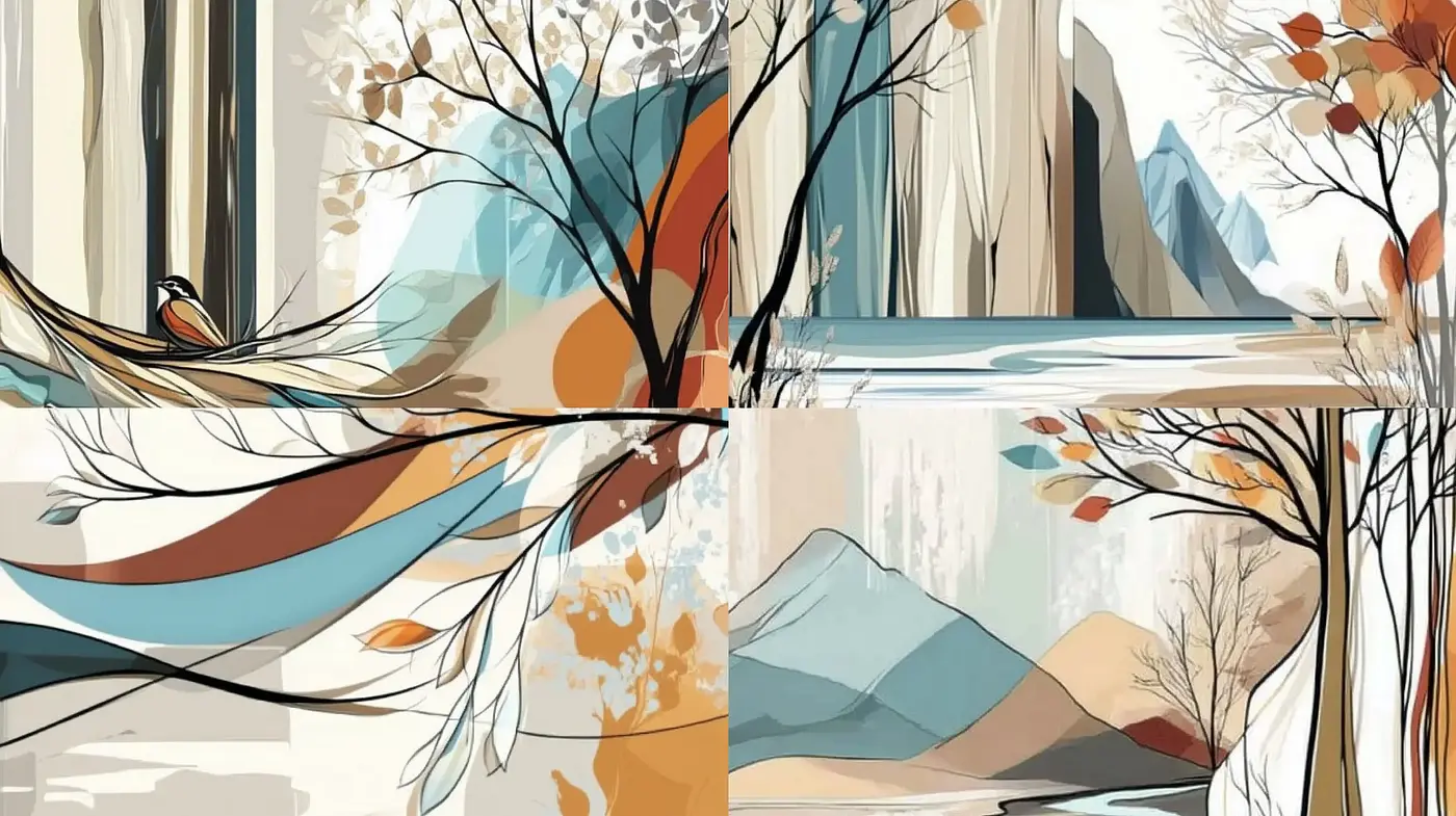 Serene Abstracted Nature in Stylized Geometric Forms - Midjourney sref style