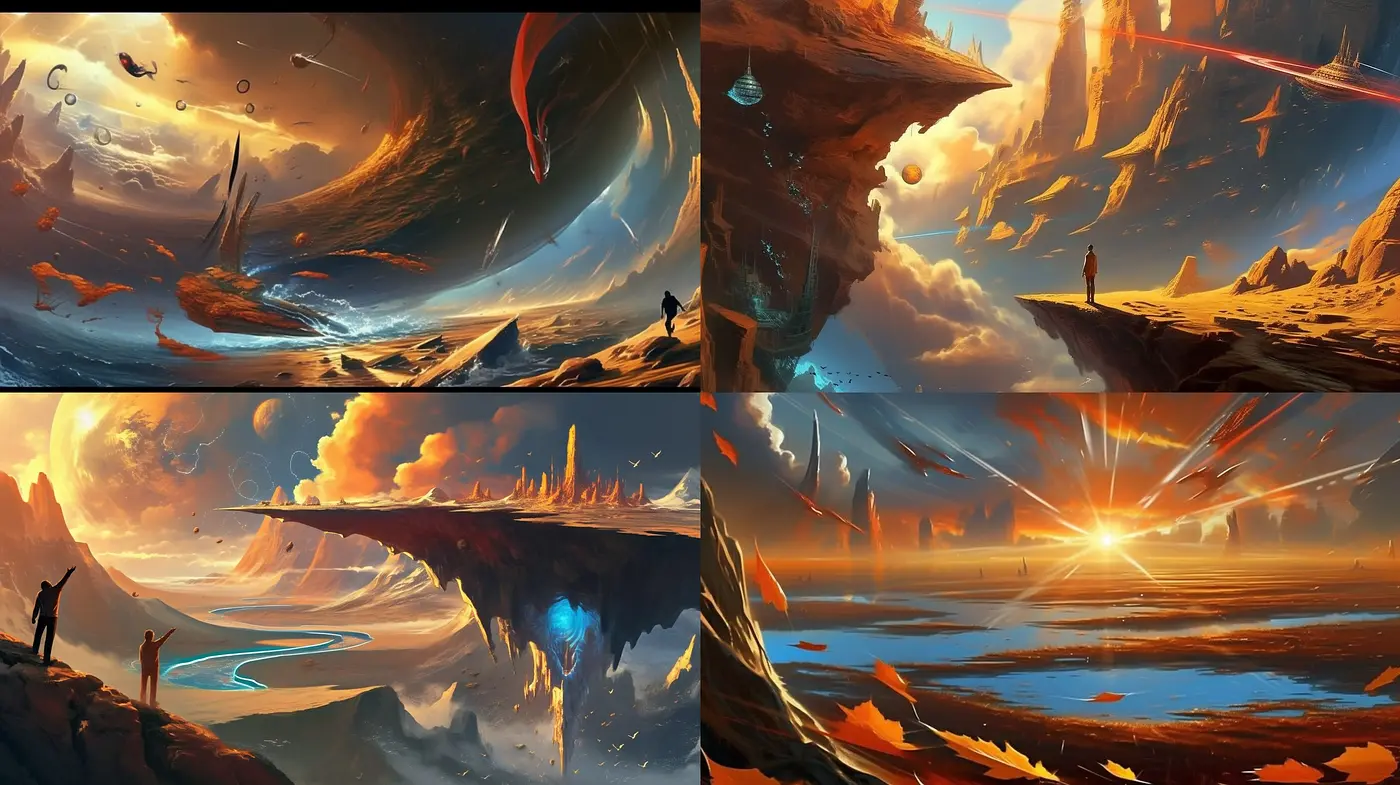 Epic Vistas of Dramatic Skies and Alien Landscapes in Warm Tones and Dynamic Composition - Midjourney sref style