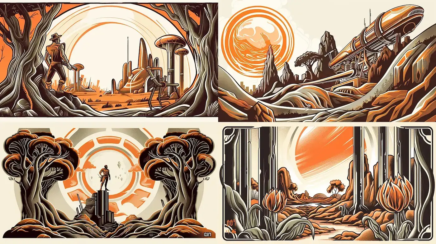 Futuristic Landscapes with a Retro Aesthetic - Midjourney sref style
