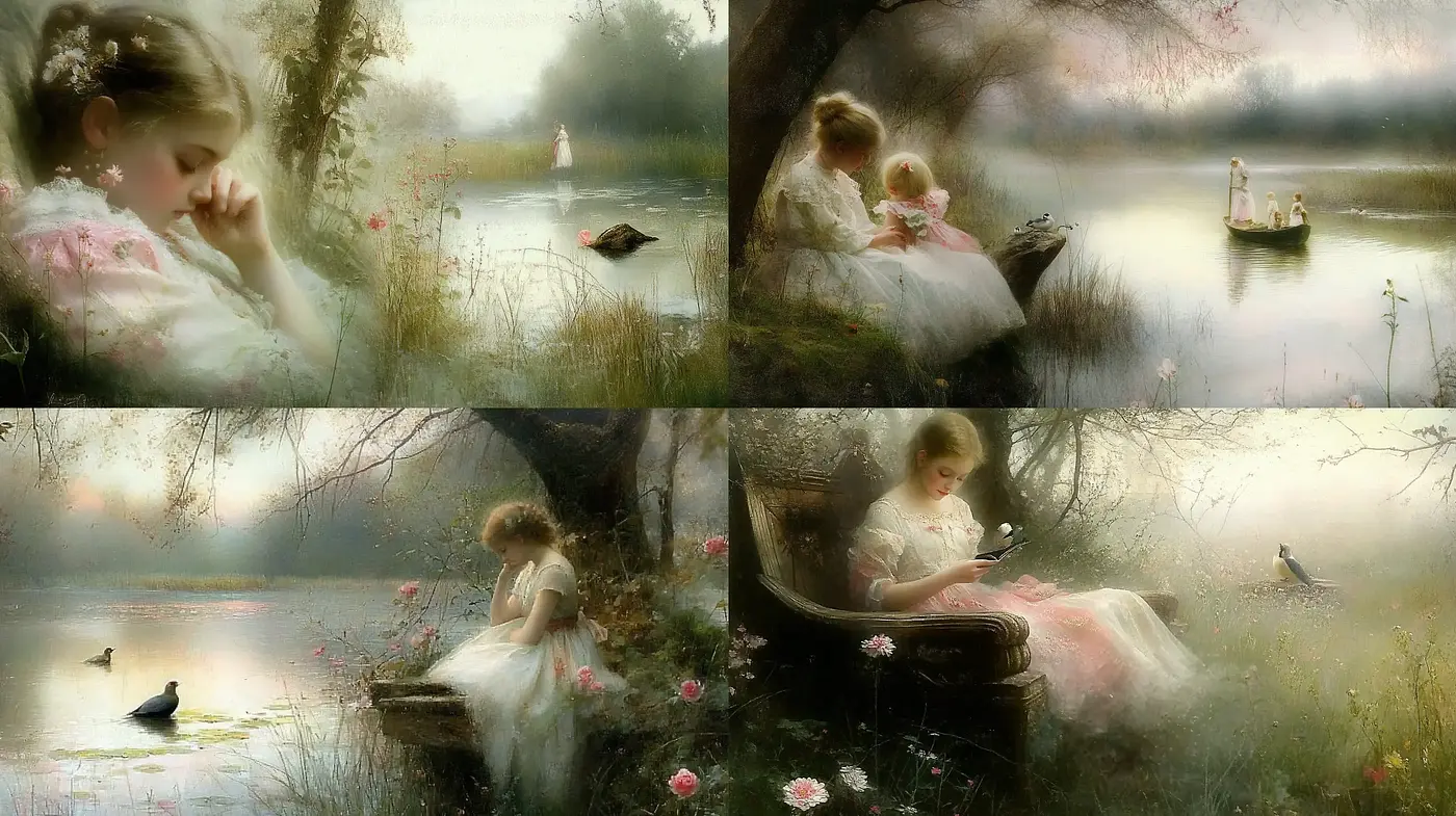 Ethereal Pastoral Elegance: A Tribute to Romanticism and Serenity - Midjourney sref style
