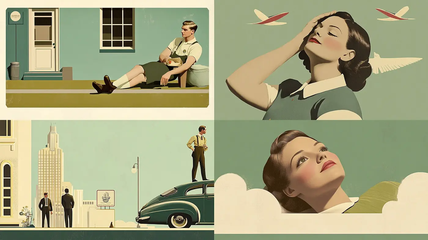 Retro Modernity and Stylized Elegance in Muted Tones - Midjourney sref style