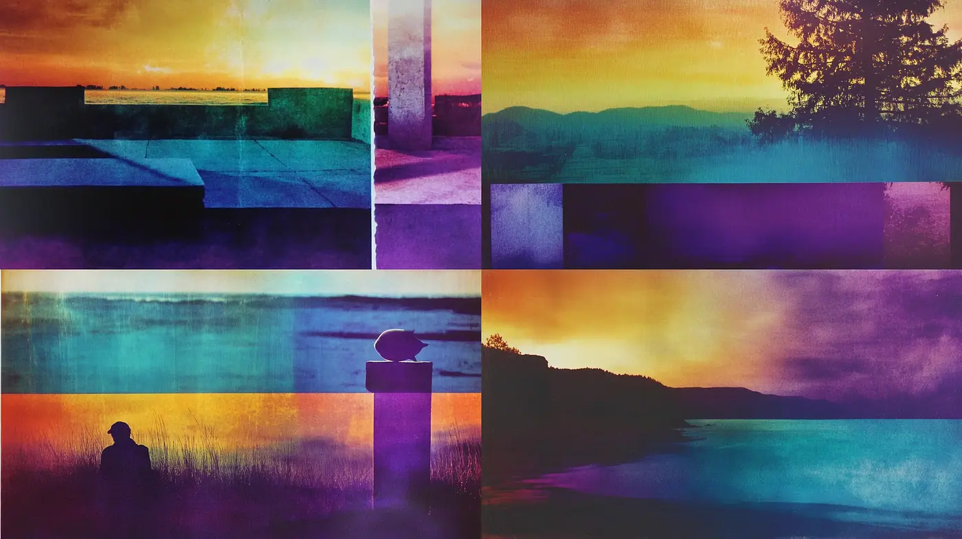 Surreal Twilight Hues: A Melding of Vivid Sunset Tones with Dreamlike Ambiance - Midjourney sref style