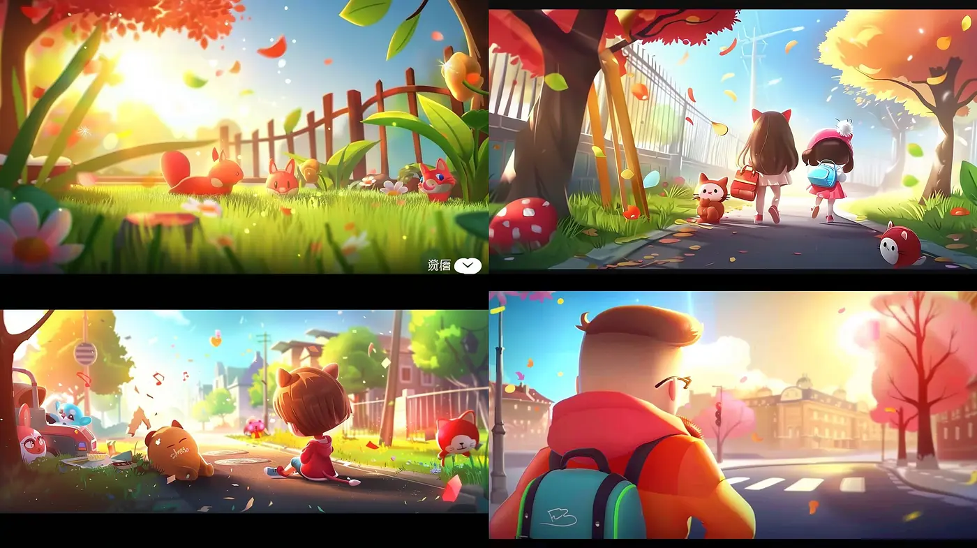 Radiant Whimsicality: A Vivid and Idyllic Cartoon Panorama - Midjourney sref style