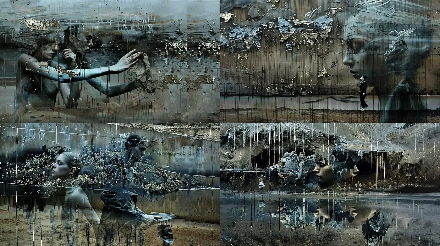 Dystopian Erosion: A Fusion of Industrial Decay and Abstract Expressionism - Midjourney sref style