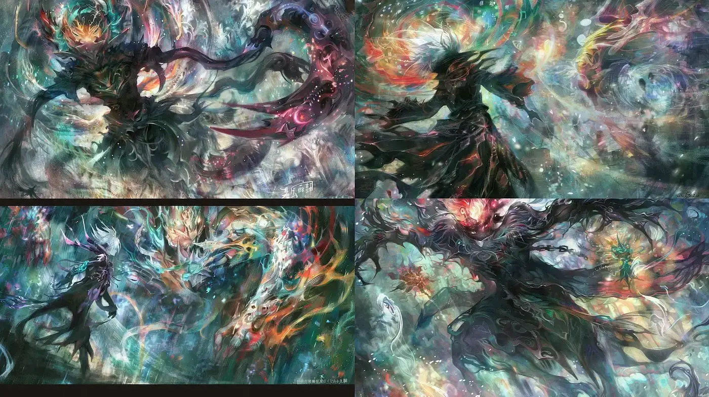 Dynamic and Ethereal Cosmic Fantasy Art with Vivid Energy - Midjourney sref style