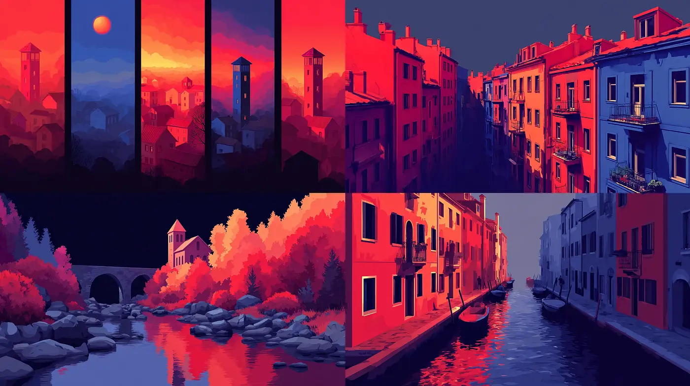 Vibrant Scenes with a Harmonious Palette Influenced by Contemporary Digital Art - Midjourney sref style