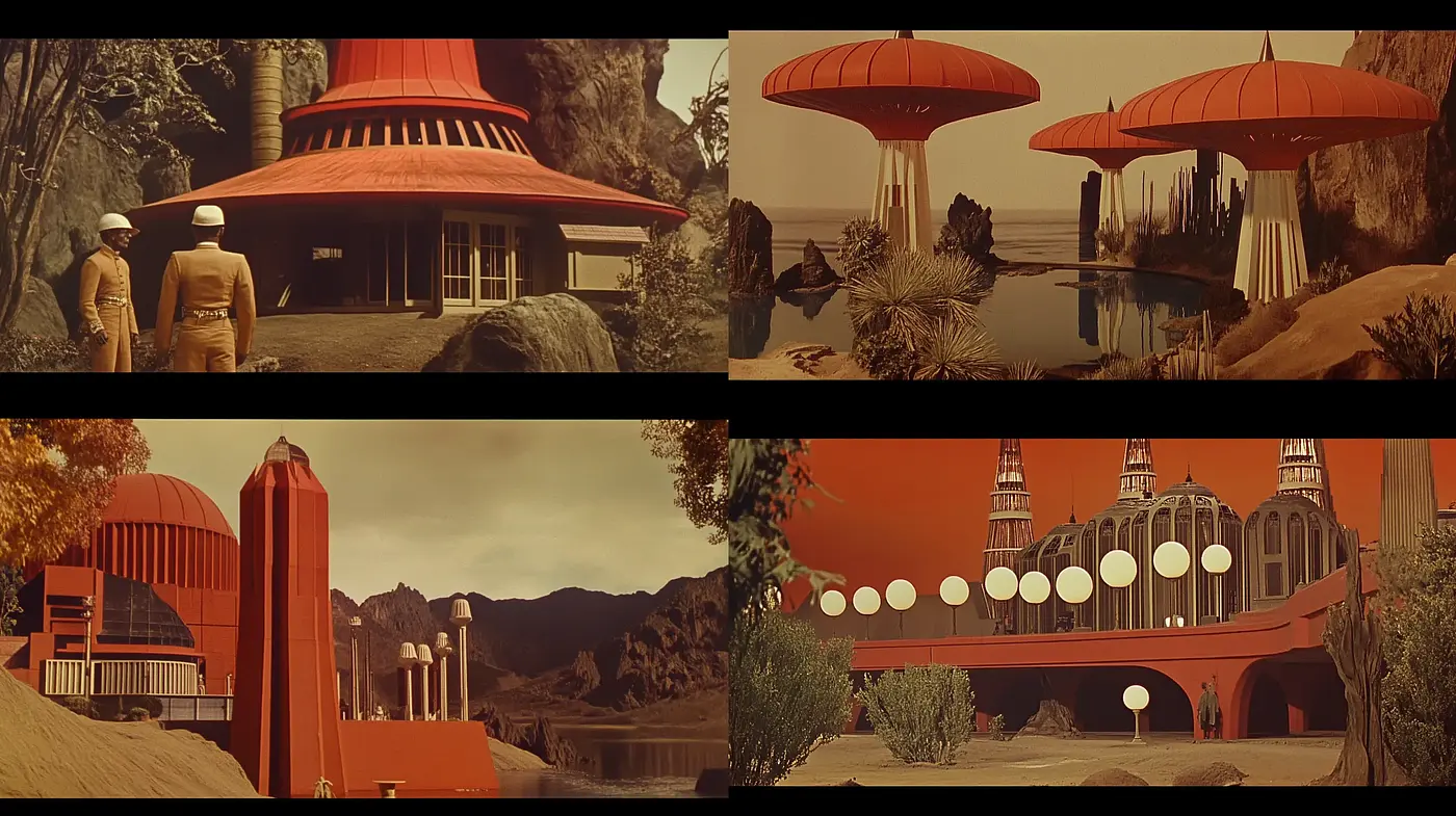 Retrofuturistic Visions in Sepia and Sienna - Midjourney sref style