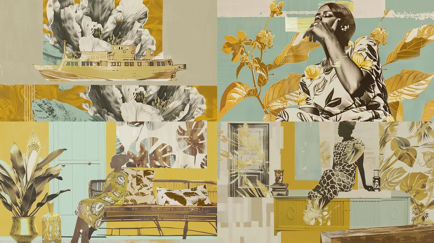 Retro-Chic Collage with Botanical and Geometric Harmony - Midjourney sref style