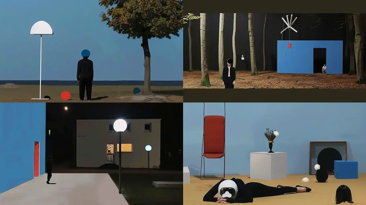 Contemporary Surrealism with Geometric Elements - Midjourney sref style