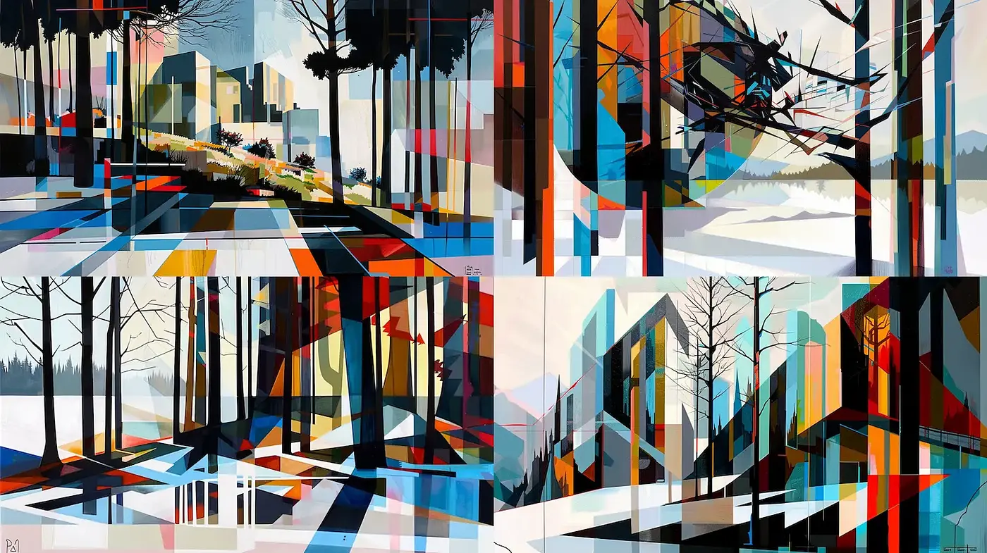 Vibrant Geometric Landscapes with a Modern Twist - Midjourney sref style