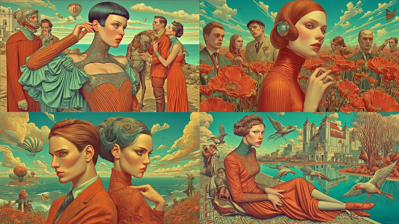 Art Nouveau Inspired Portraits with Vibrant Botanical Elements - Midjourney sref style