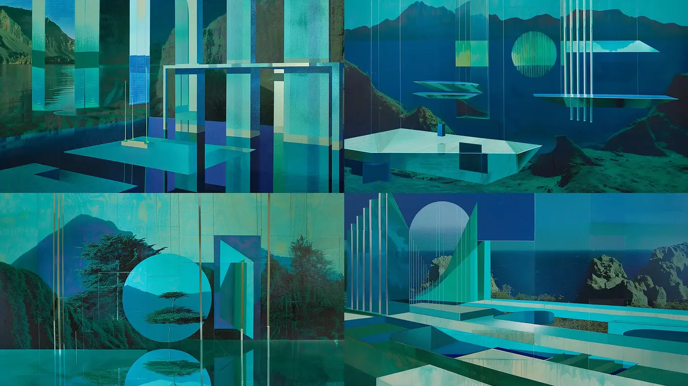 Ethereal Geometric Dreamscape with a Muted Aquatic Palette - Midjourney sref style