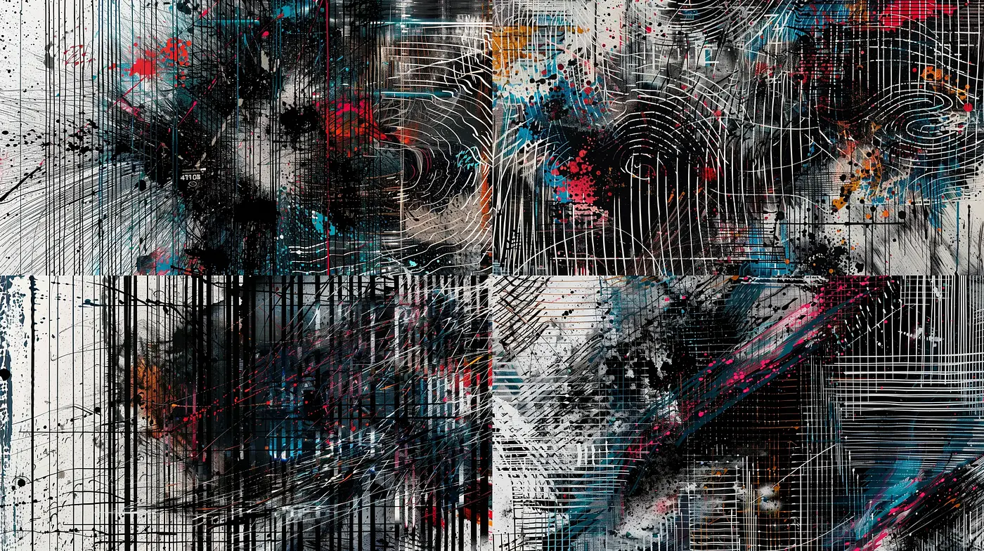 Abstract Expressionistic Fusion with Chaotic Linework - Midjourney sref style