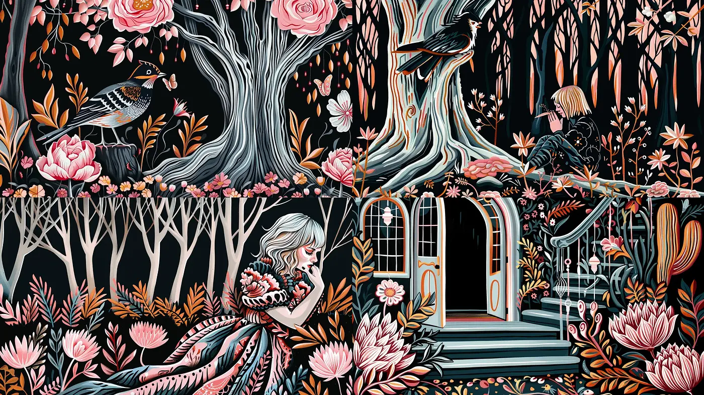 Enigmatic Botanical Noir: A Dark Art Nouveau Fusion - Midjourney sref style
