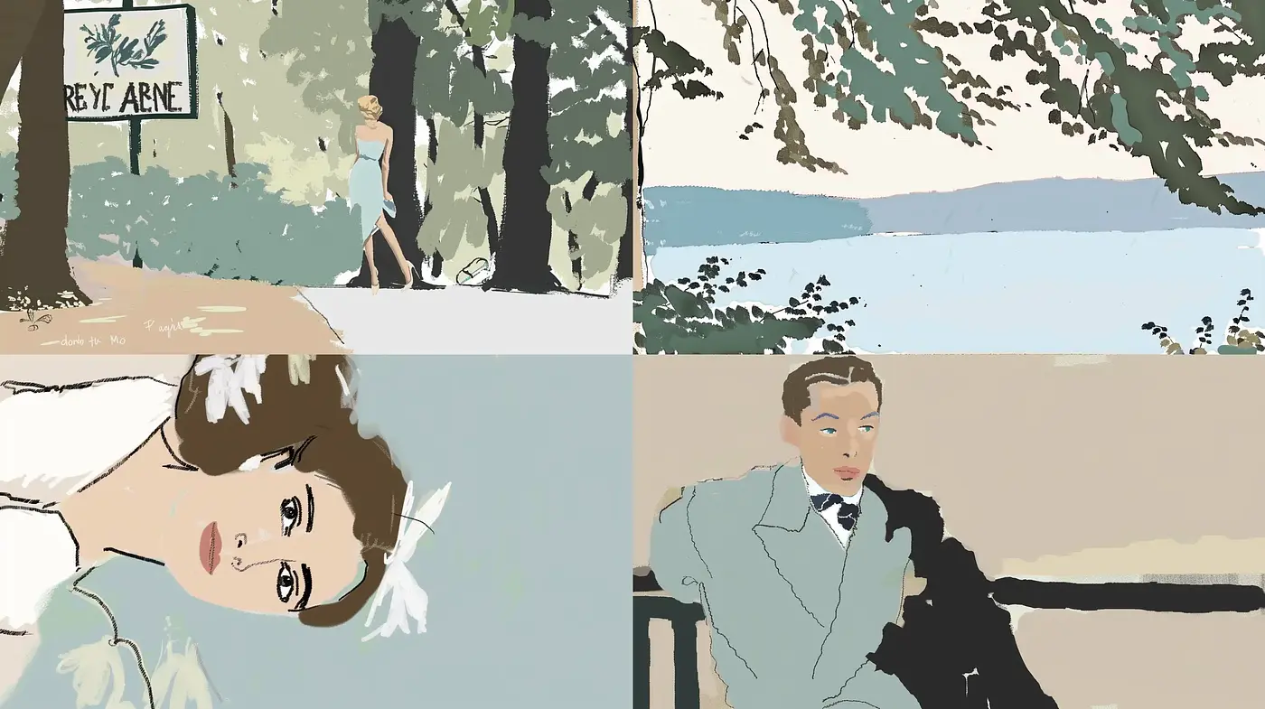 Serene Mid-Century Stylized Pastel Portraits - Midjourney sref style
