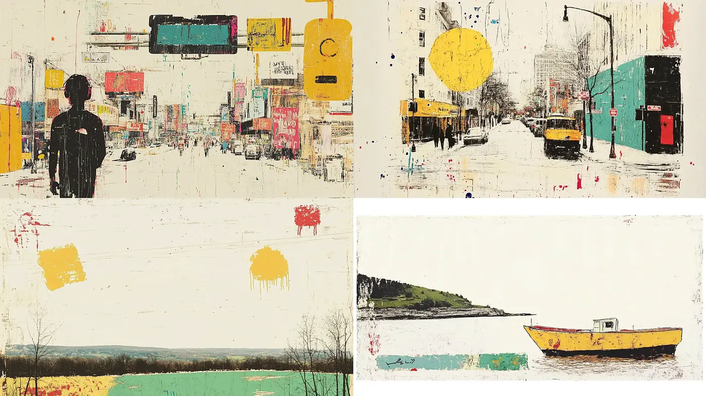 Urban Melancholy and Abstract Expressionism Fusion - Midjourney sref style