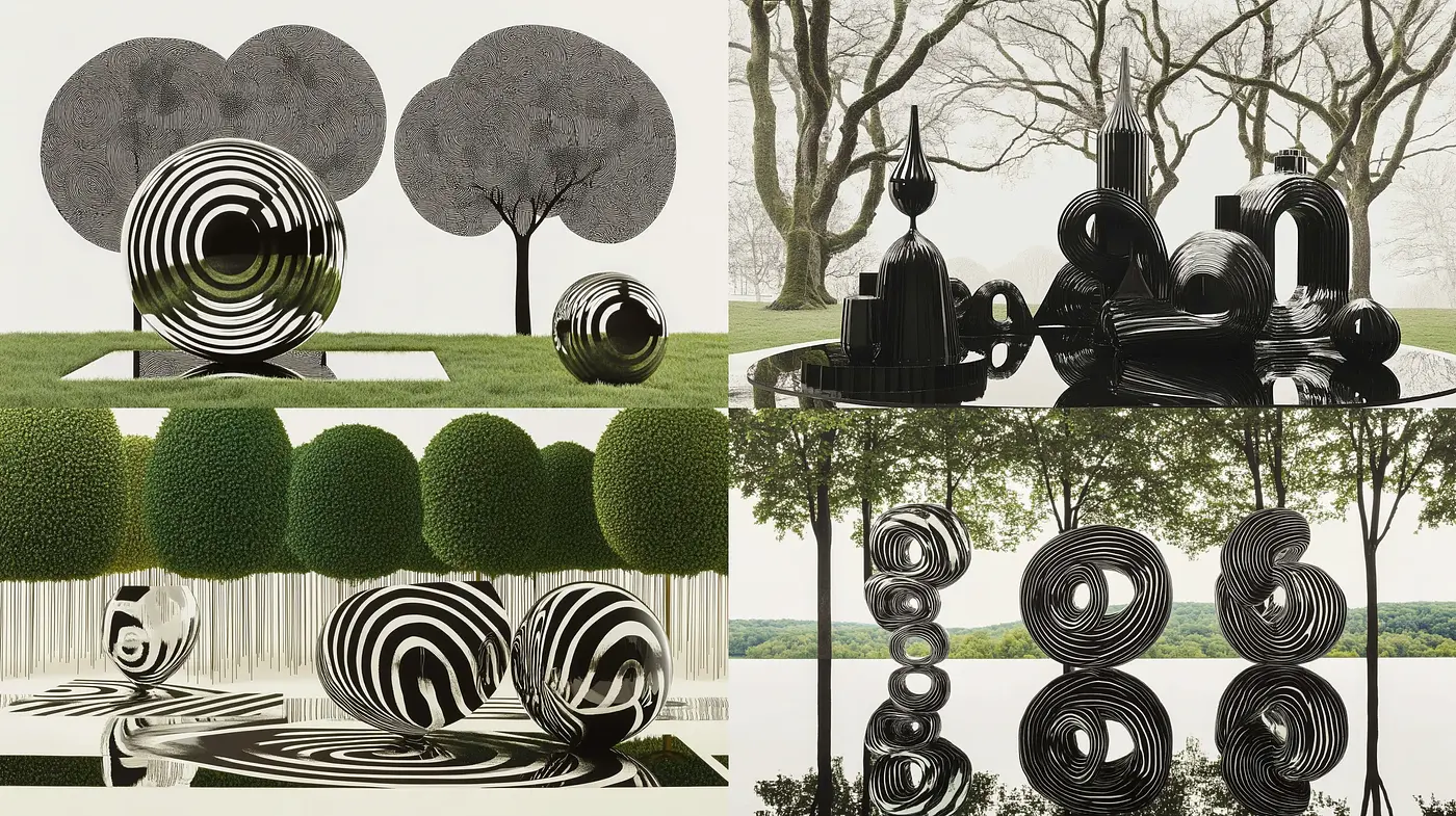 Monochromatic Dreamscape in Surreal Garden - Midjourney sref style