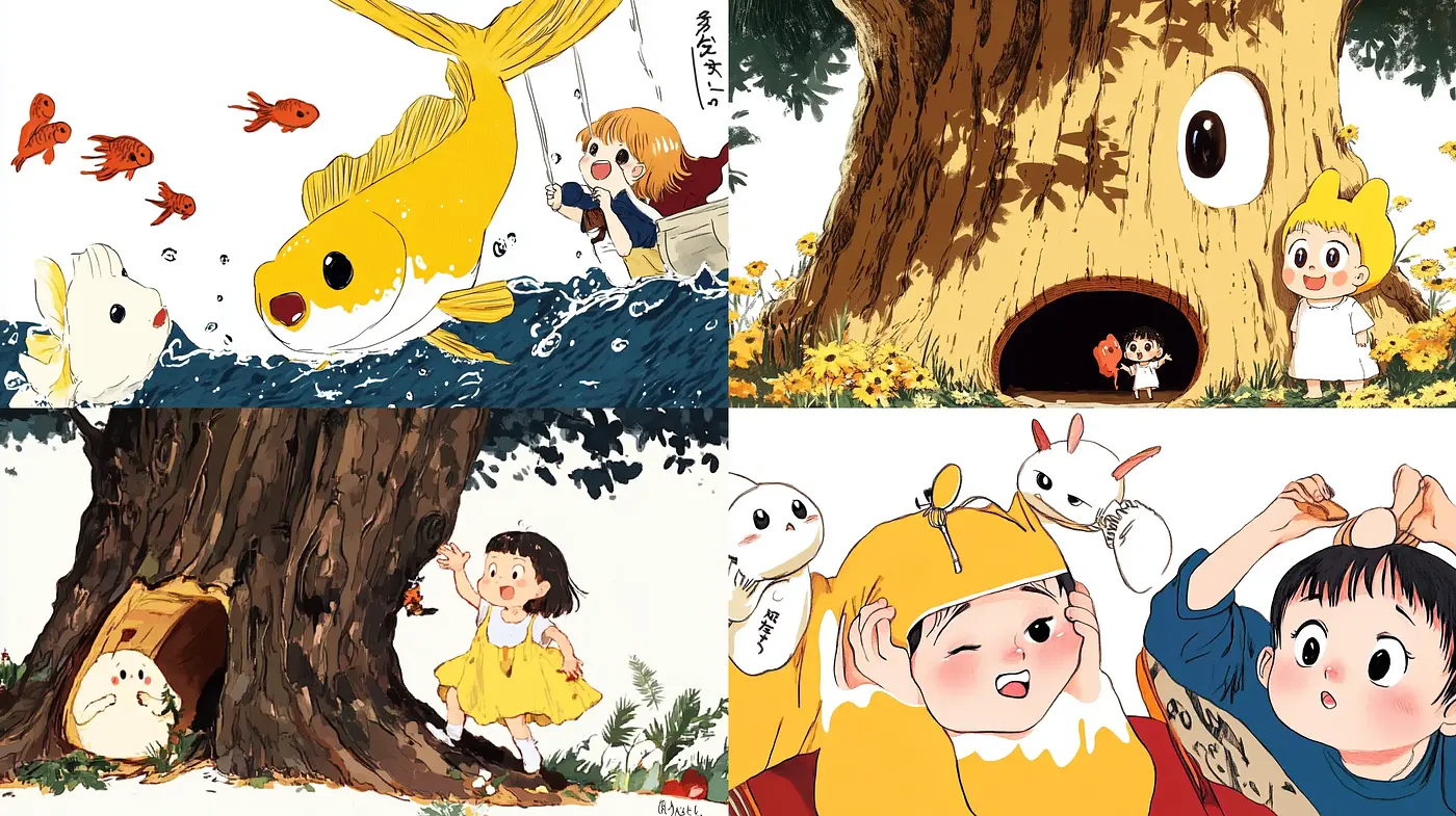 Playful Innocence in Sunlit Hues: A Collection of Anime-Inspired Illustrated Nostalgia - Midjourney sref style