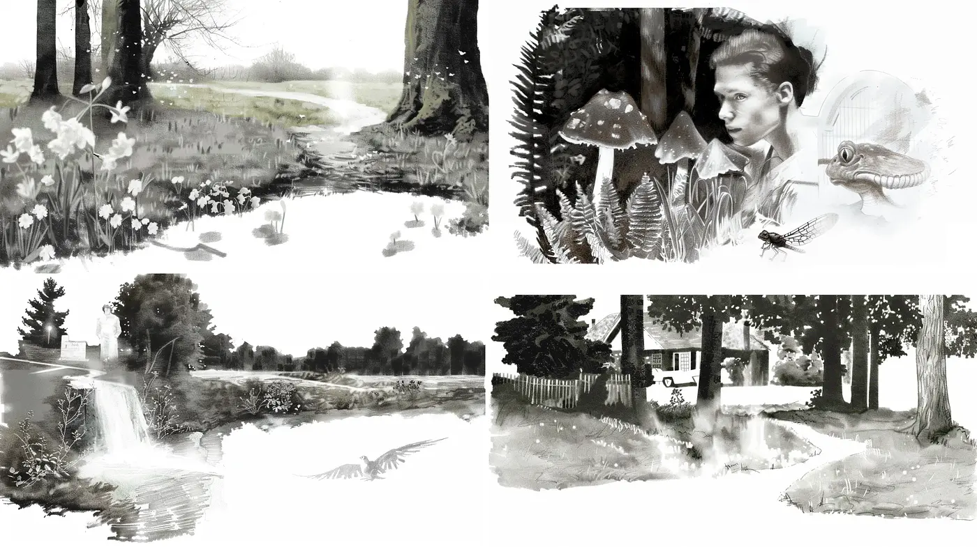 Monochromatic Whispers of Serenity: An Ethereal Ink Wash Collection - Midjourney sref style