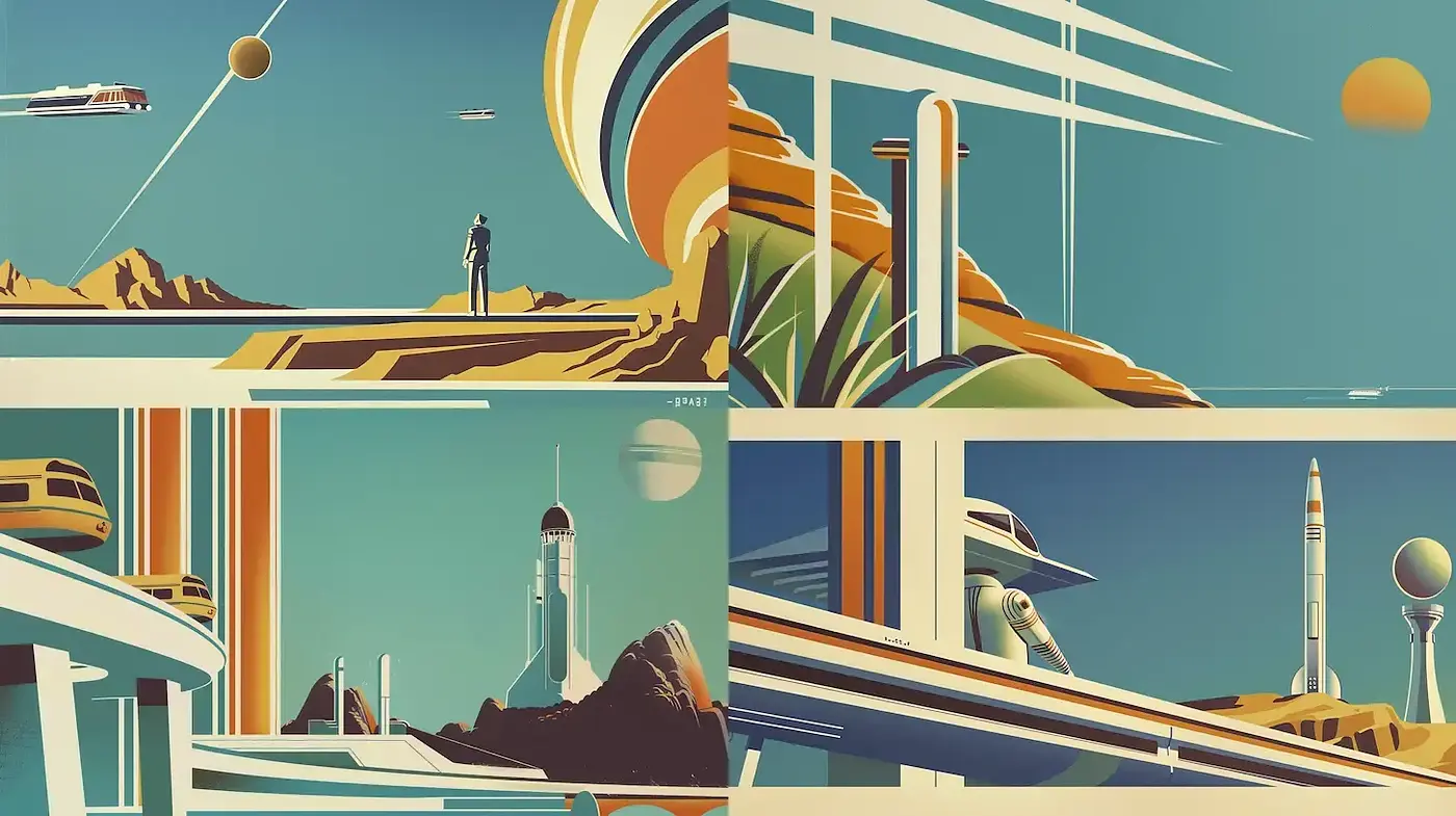Futuristic Retro Aesthetic with Distinctive Color Schemes and Geometric Composition - Midjourney sref style