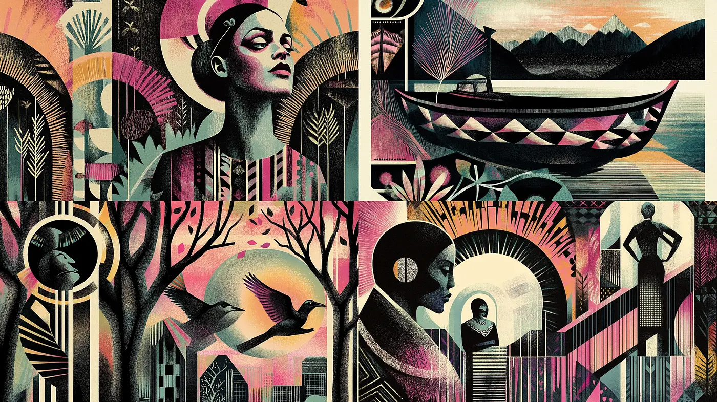 Art Deco Fusion with Contemporary Graphic Novel Aesthetics - Midjourney sref style