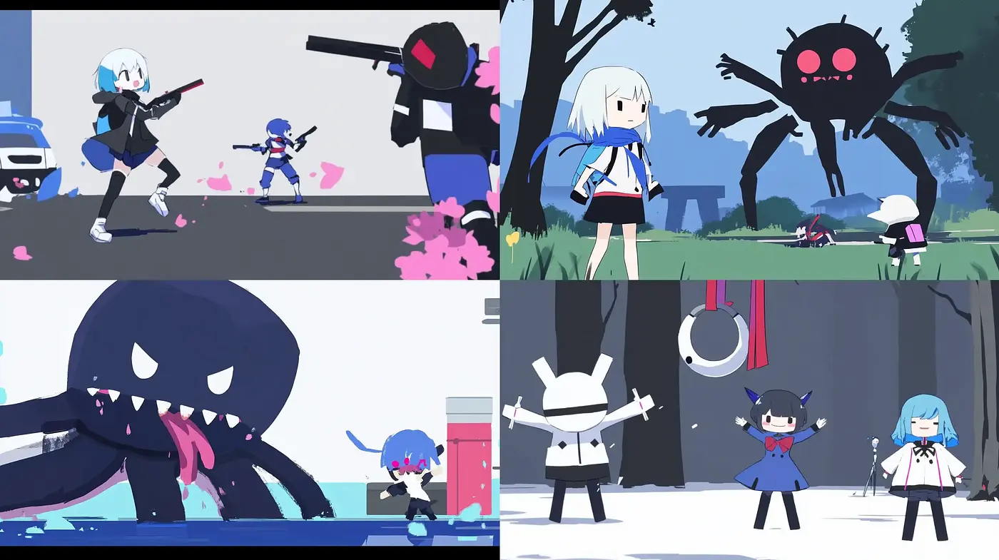 Stylized Anime-Inspired Digital Action Scenes - Midjourney sref style